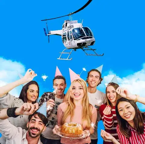 Celebración de cumpleaños en helicóptero